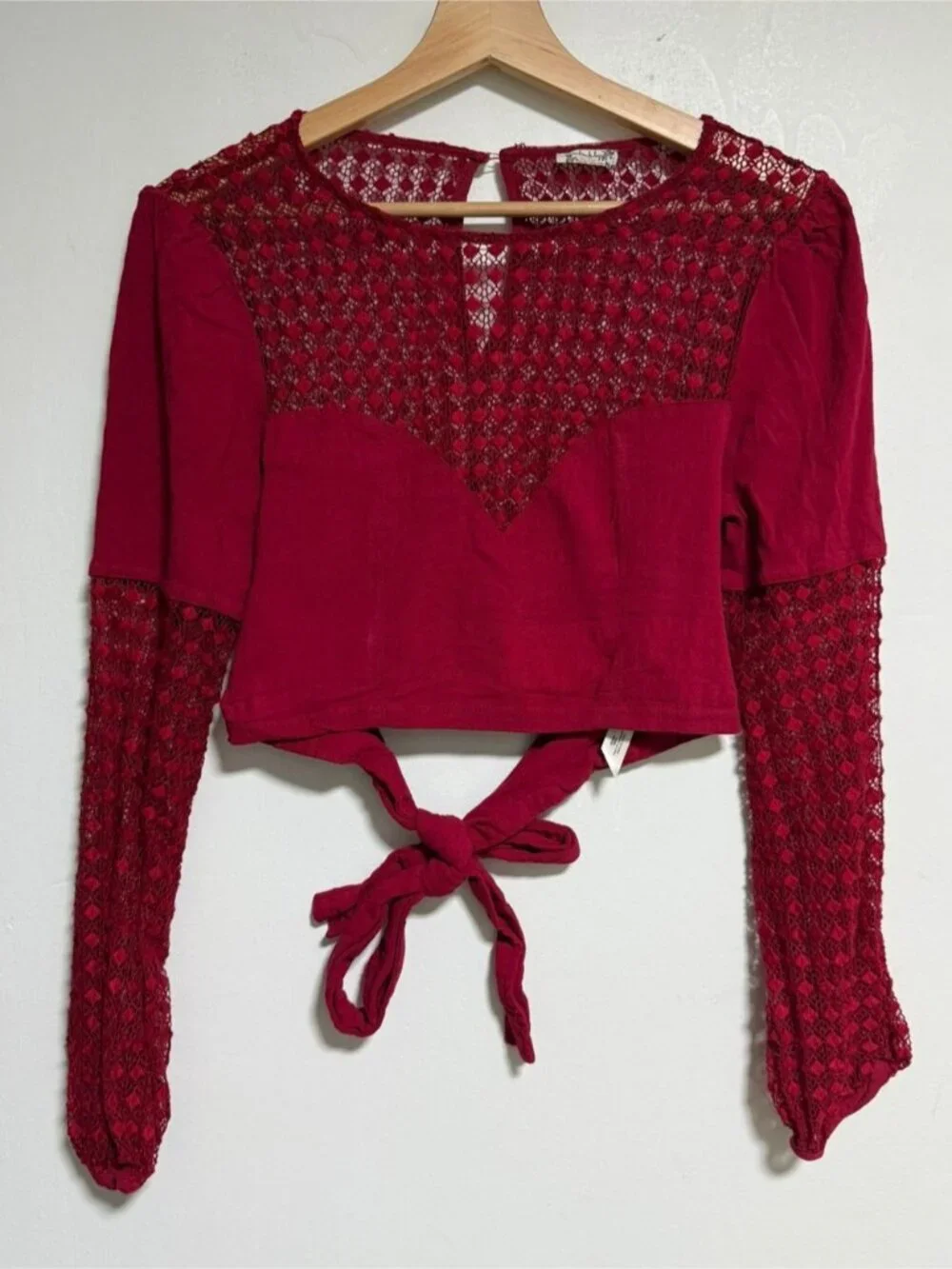 Free People Intimately Lace Tie Back Crop Top Red Size XS